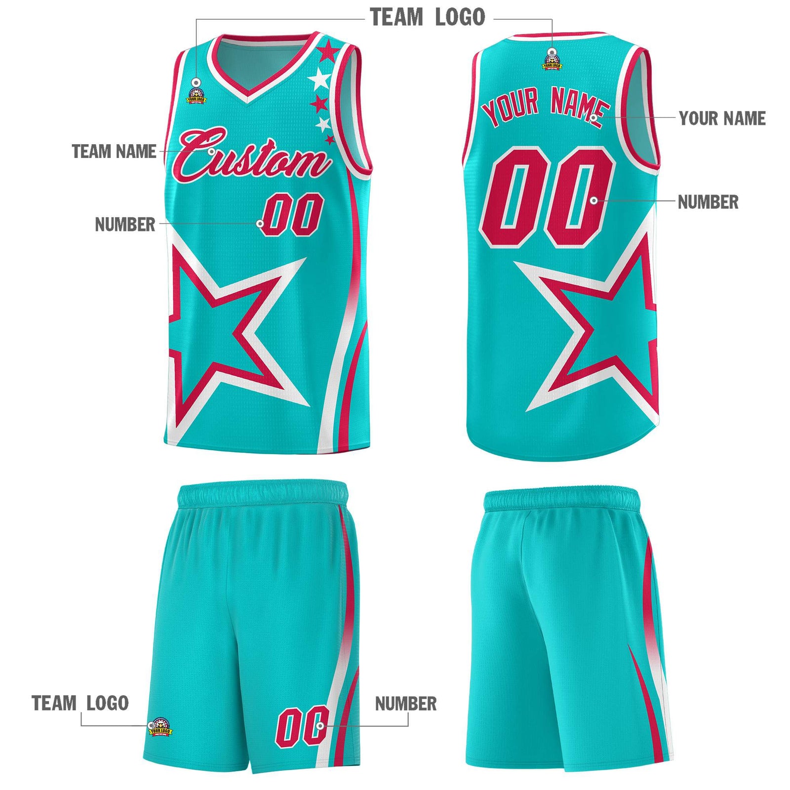 Custom Aqua Shoulder Stars Graffiti Pattern Sets Basketball Jersey