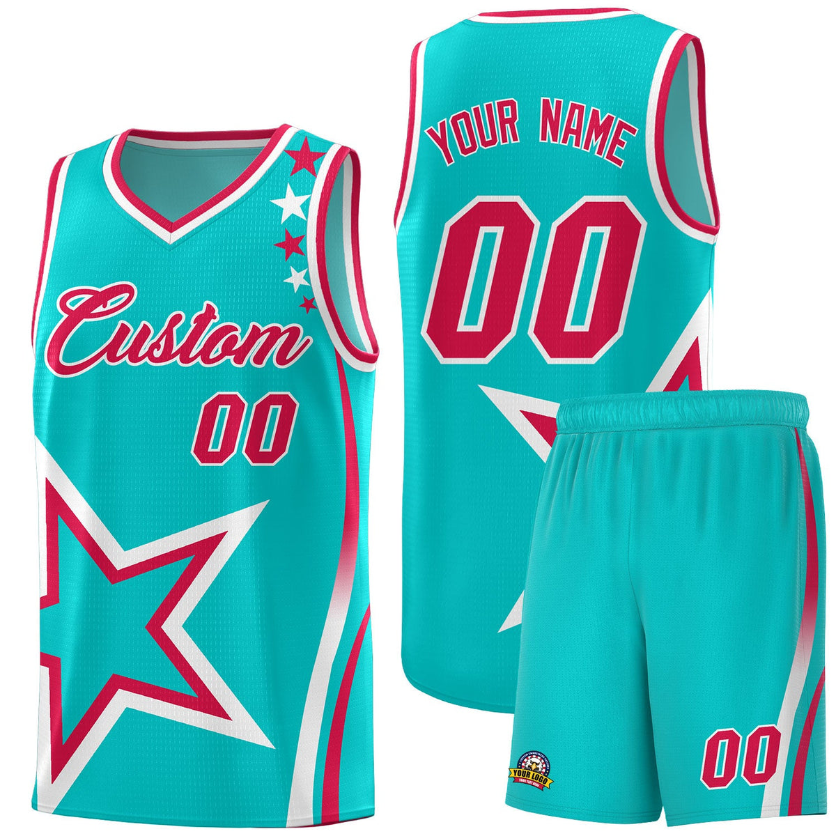 Custom Aqua Shoulder Stars Graffiti Pattern Sets Basketball Jersey