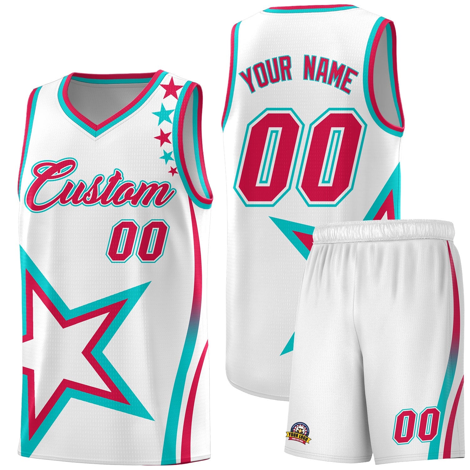 Custom White Shoulder Stars Graffiti Pattern Sets Basketball Jersey