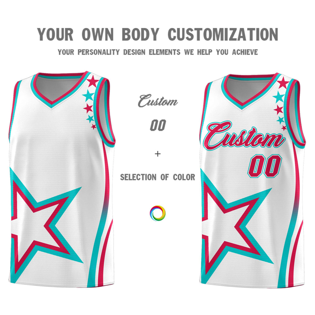Custom White Shoulder Stars Graffiti Pattern Sets Basketball Jersey