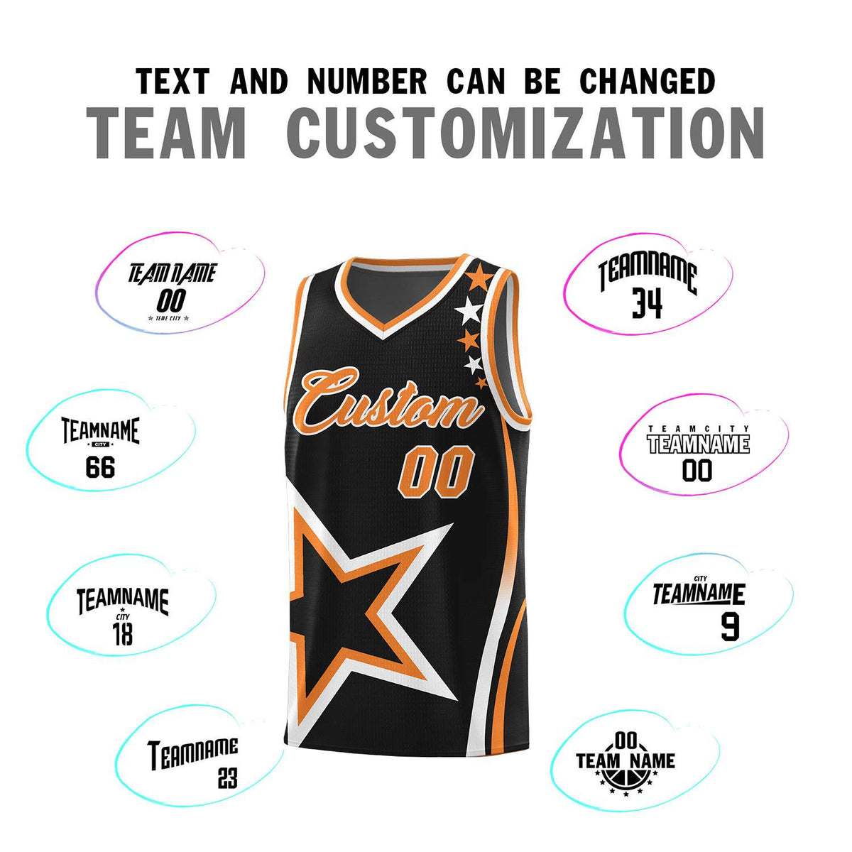 Custom Black Shoulder Stars Graffiti Pattern Sets Basketball Jersey