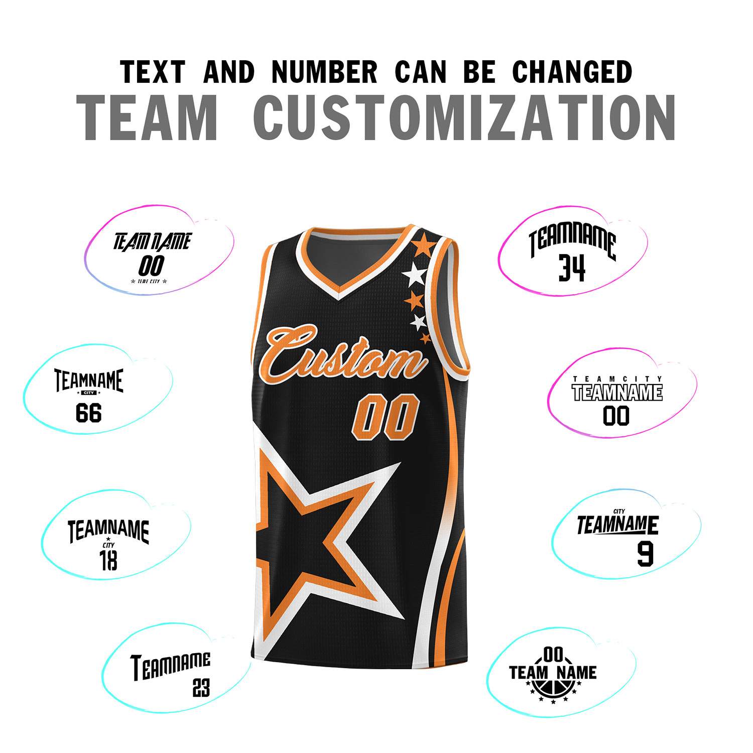 Custom Black Shoulder Stars Graffiti Pattern Sets Basketball Jersey