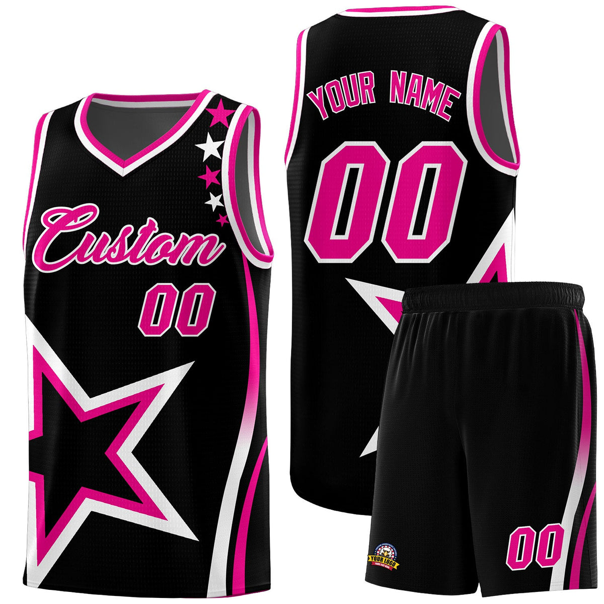 Custom Black Shoulder Stars Graffiti Pattern Sets Basketball Jersey