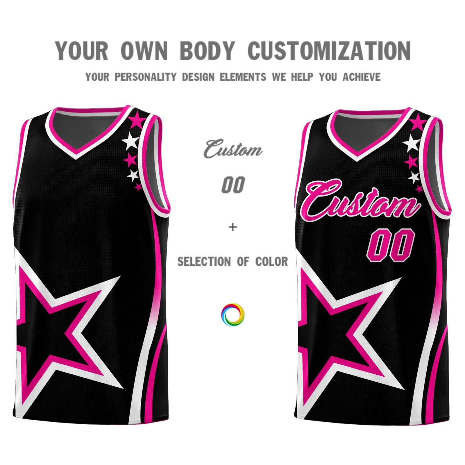 Custom Black Shoulder Stars Graffiti Pattern Sets Basketball Jersey
