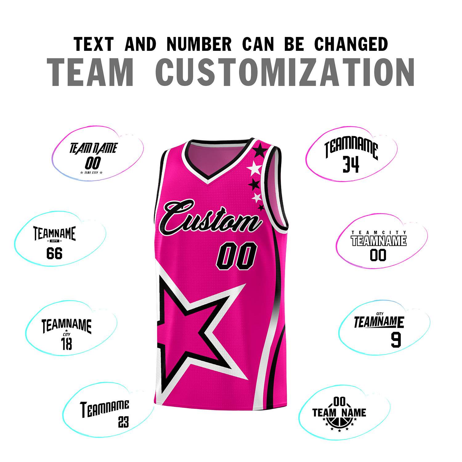 Custom Pink Shoulder Stars Graffiti Pattern Sets Basketball Jersey