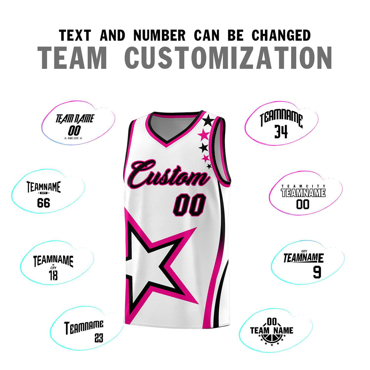 Custom White Shoulder Stars Graffiti Pattern Sets Basketball Jersey