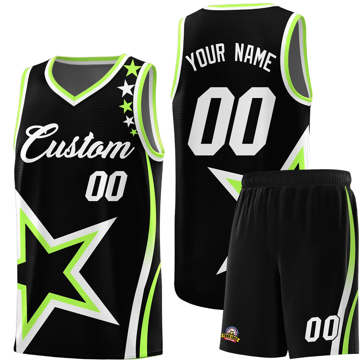 Custom Black Shoulder Stars Graffiti Pattern Sets Basketball Jersey