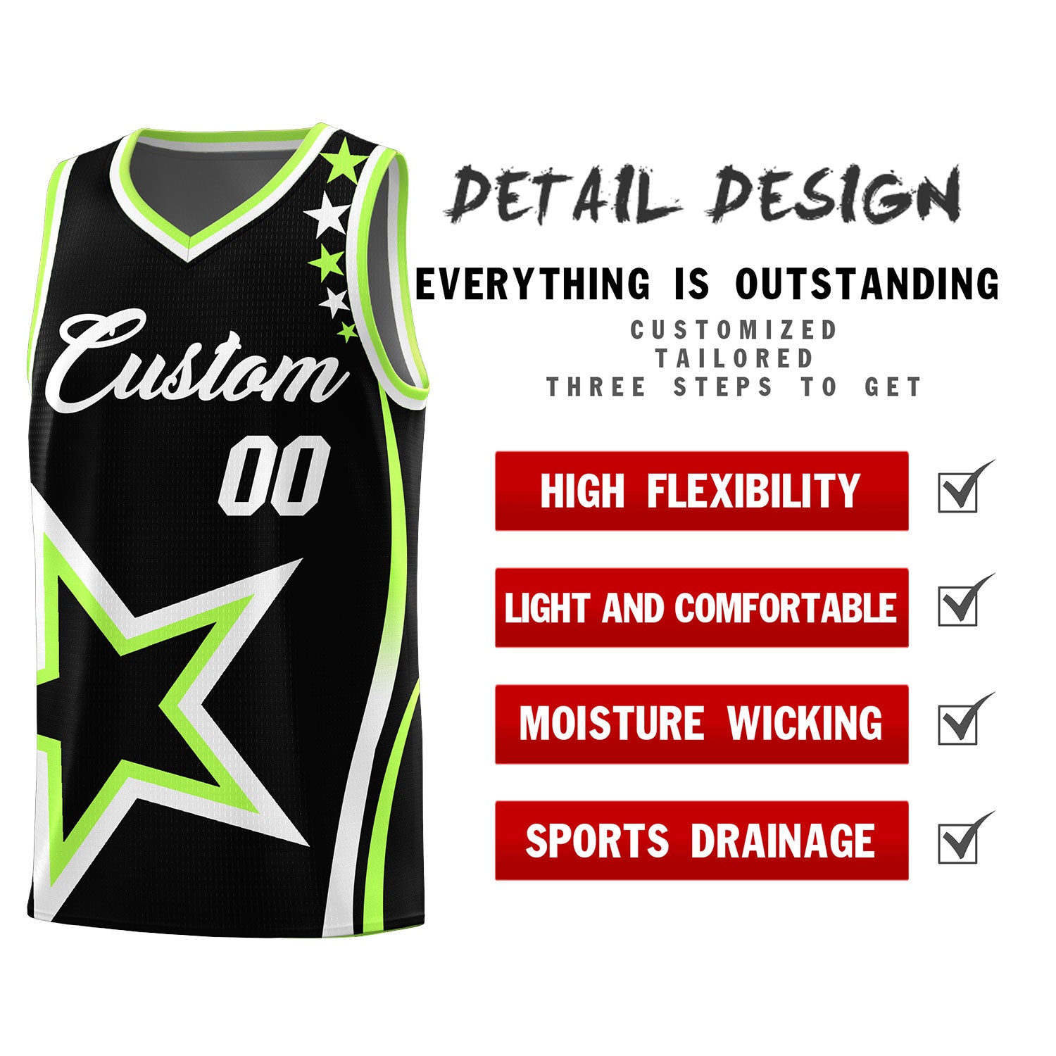 Custom Black Shoulder Stars Graffiti Pattern Sets Basketball Jersey