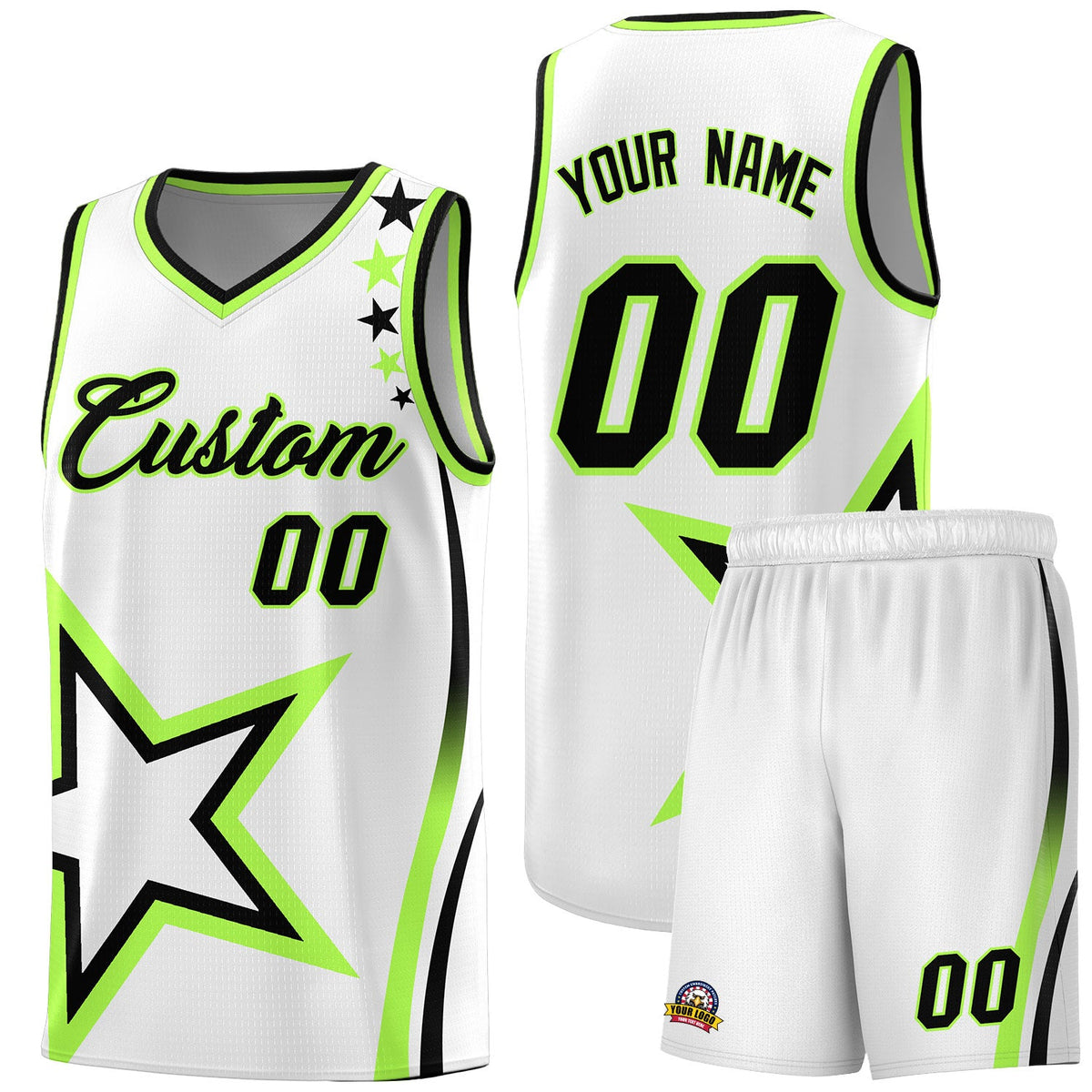 Custom White Shoulder Stars Graffiti Pattern Sets Basketball Jersey