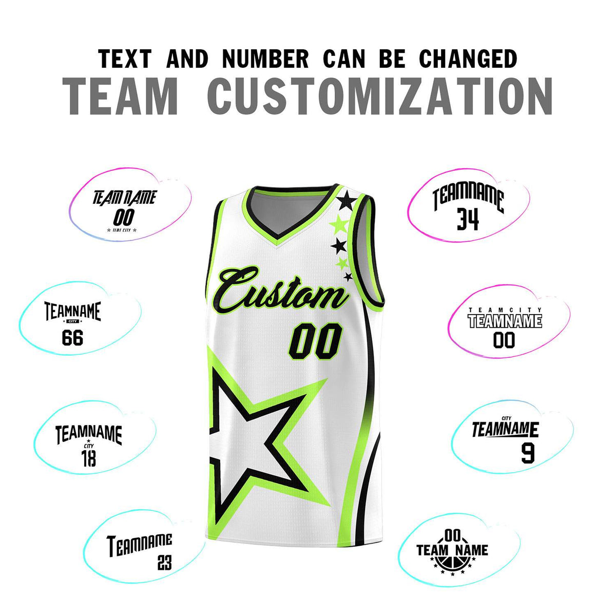 Custom White Shoulder Stars Graffiti Pattern Sets Basketball Jersey