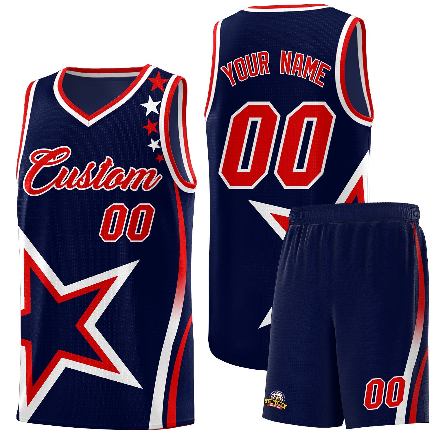 Custom Navy Shoulder Stars Graffiti Pattern Sets Basketball Jersey