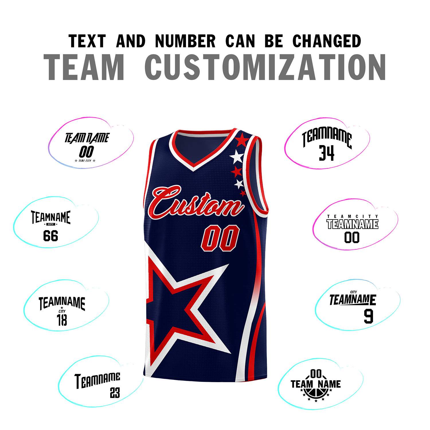 Custom Navy Shoulder Stars Graffiti Pattern Sets Basketball Jersey