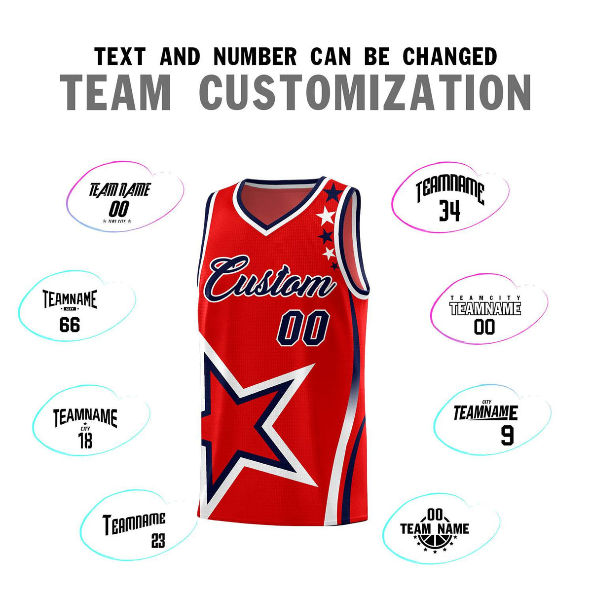 Custom Red Shoulder Stars Graffiti Pattern Sets Basketball Jersey