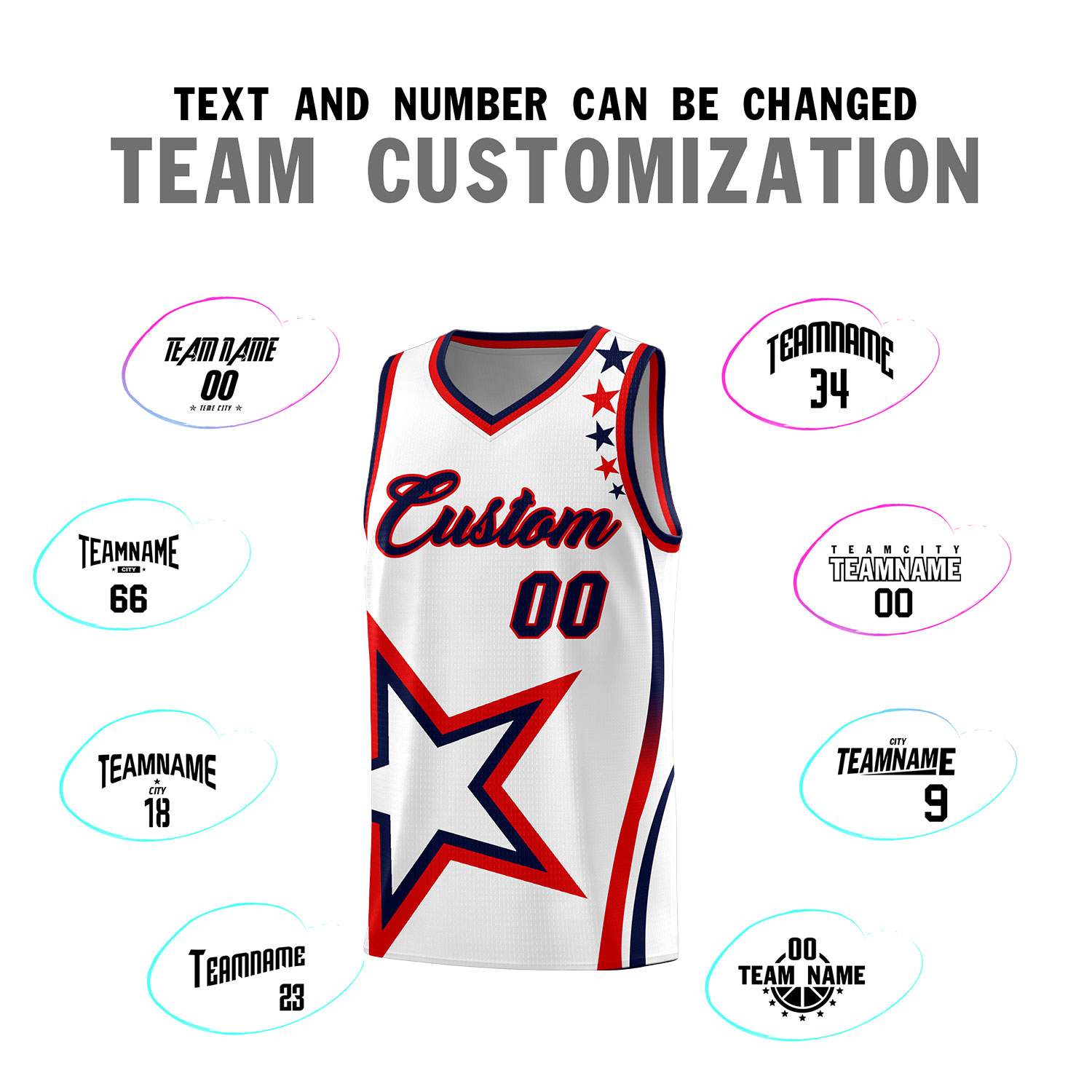 Custom White Shoulder Stars Graffiti Pattern Sets Basketball Jersey