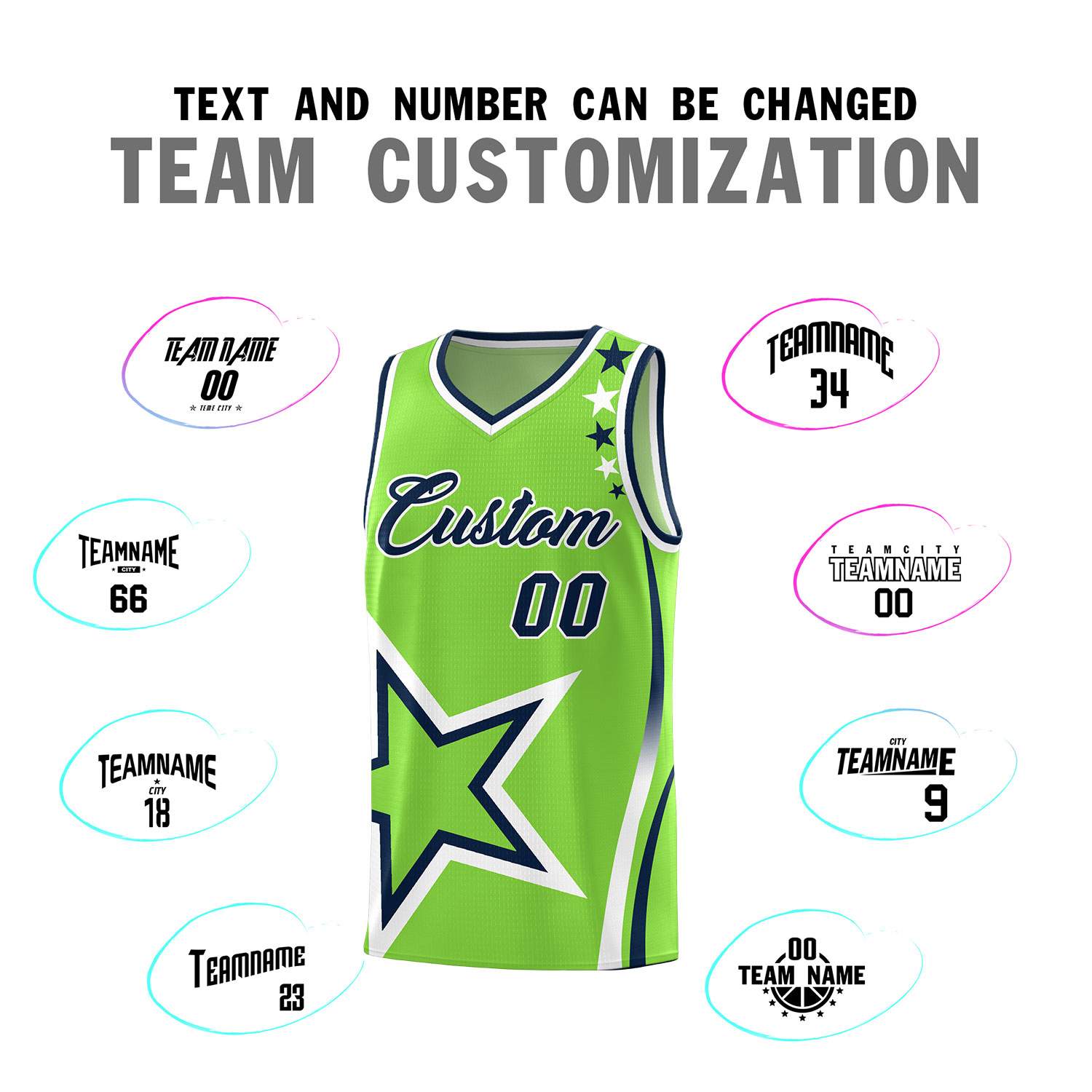 Custom Neon Green Shoulder Stars Graffiti Pattern Sets Basketball Jersey