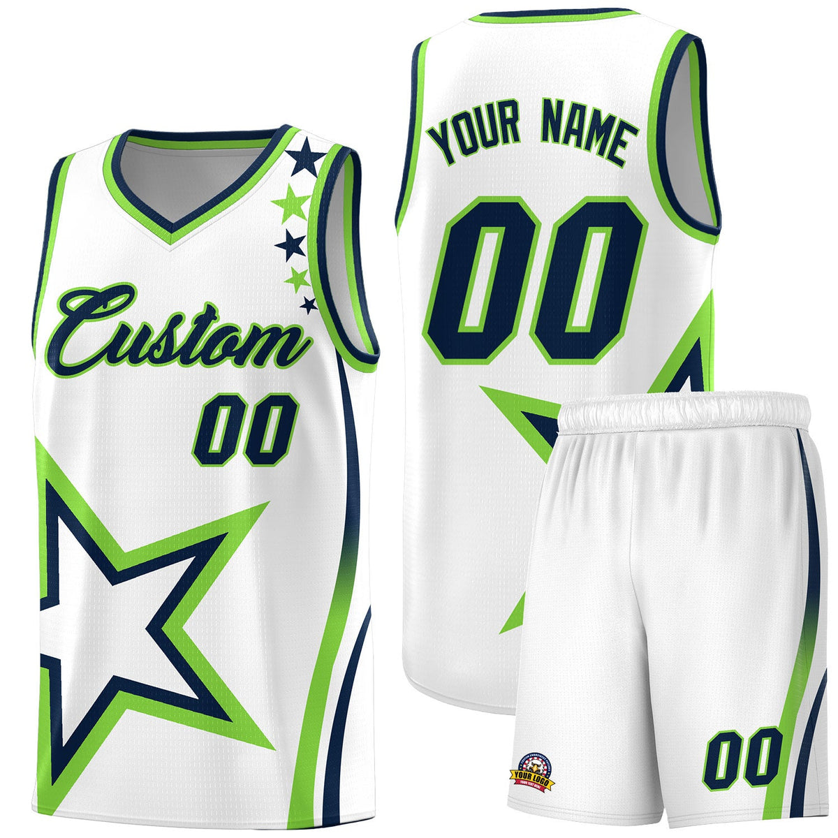Custom White Shoulder Stars Graffiti Pattern Sets Basketball Jersey