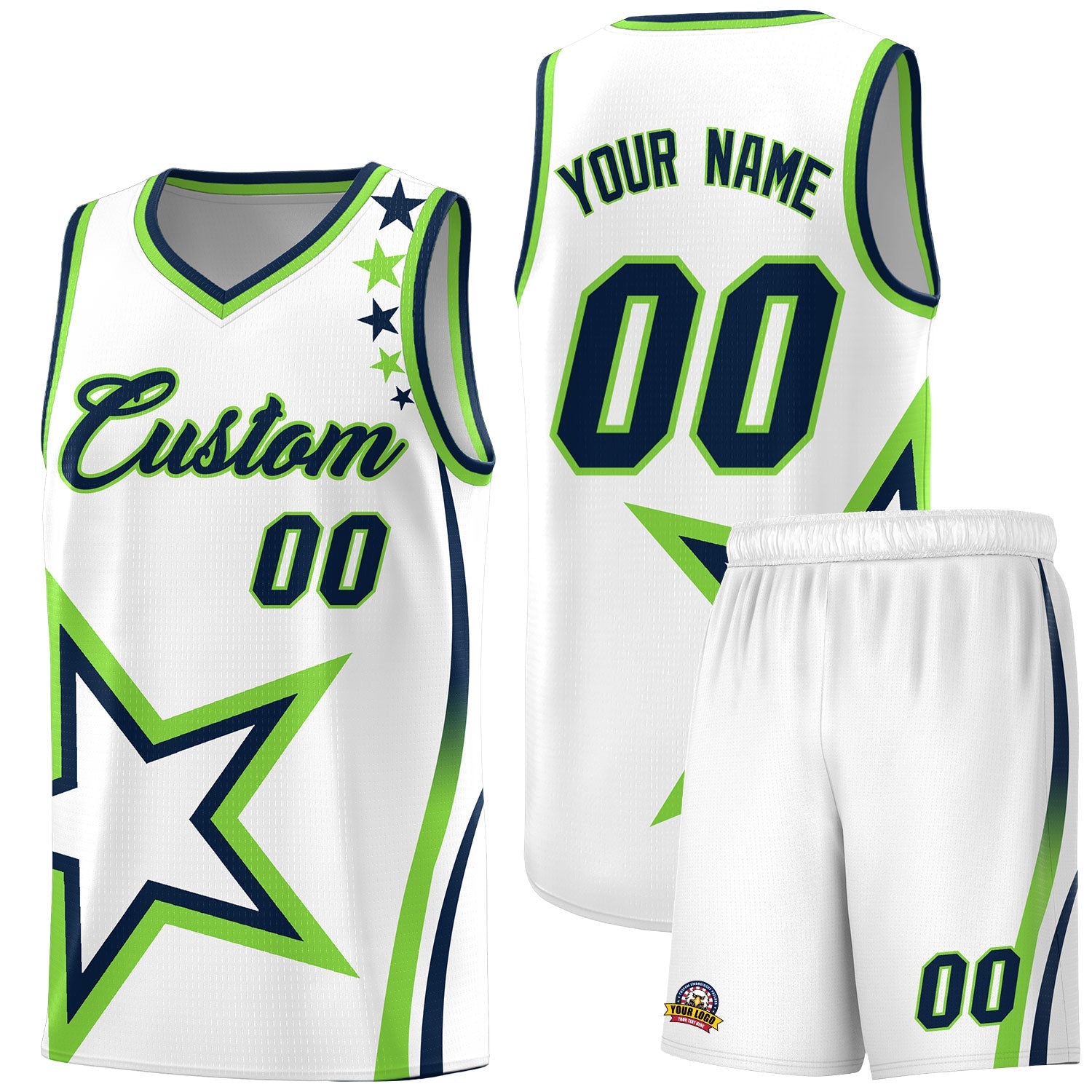 Custom White Shoulder Stars Graffiti Pattern Sets Basketball Jersey