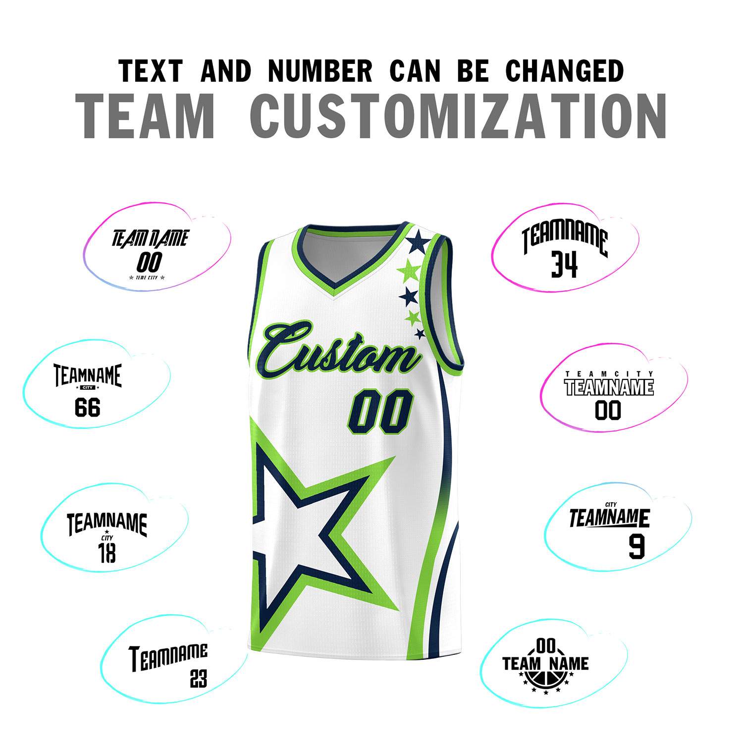 Custom White Shoulder Stars Graffiti Pattern Sets Basketball Jersey