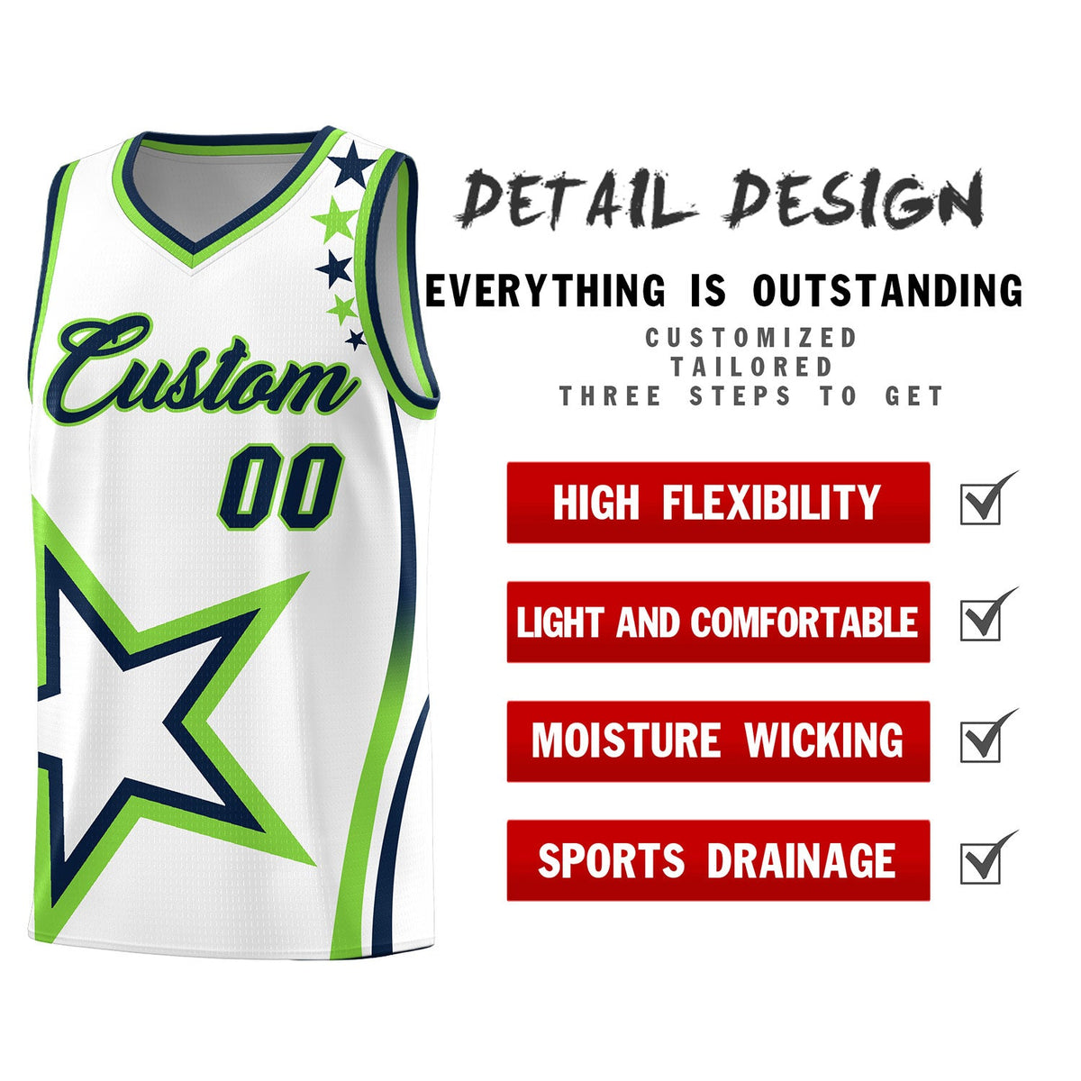 Custom White Shoulder Stars Graffiti Pattern Sets Basketball Jersey