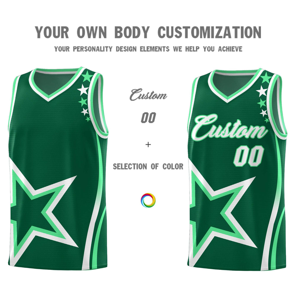 Custom Green Shoulder Stars Graffiti Pattern Sets Basketball Jersey