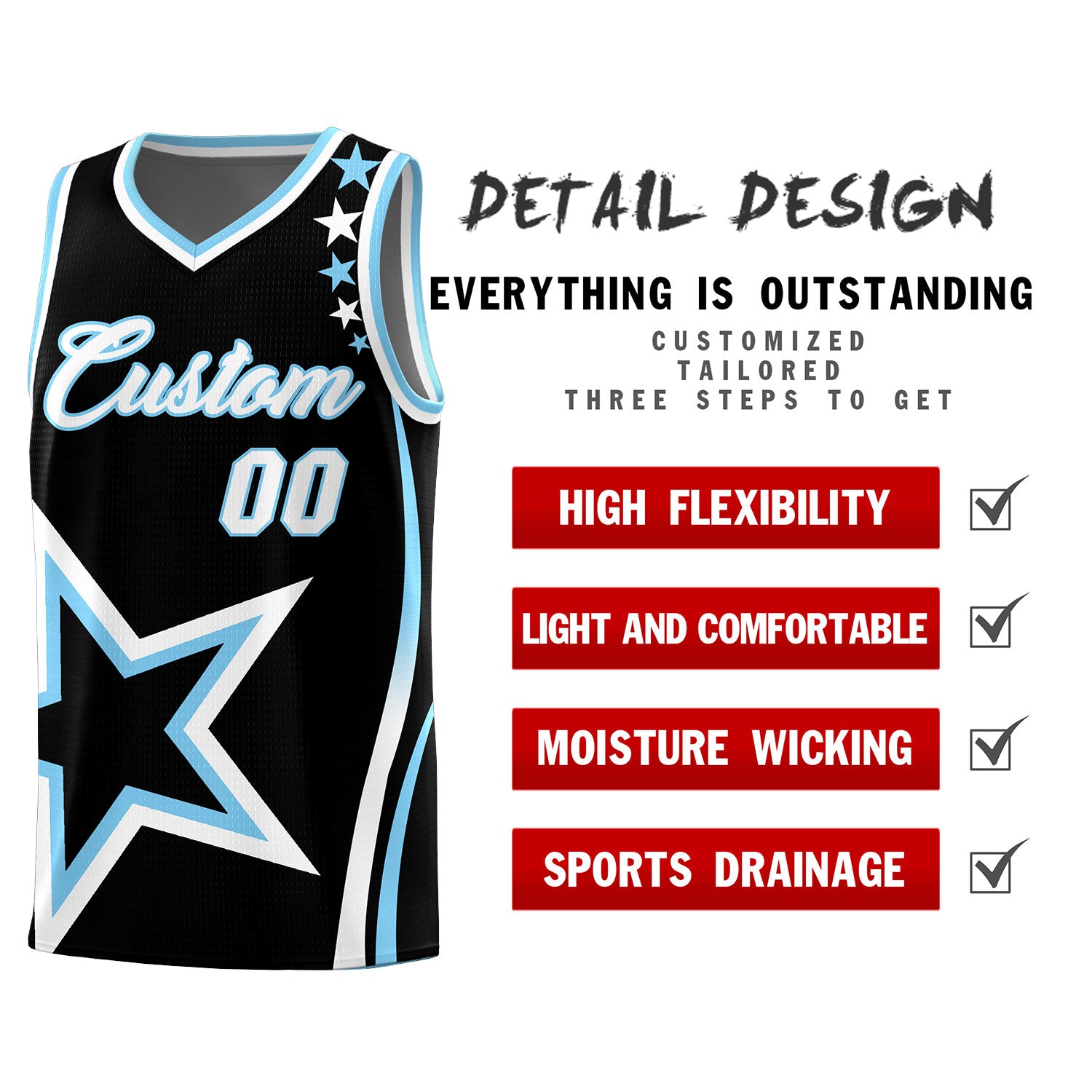 Custom Black Shoulder Stars Graffiti Pattern Sets Basketball Jersey