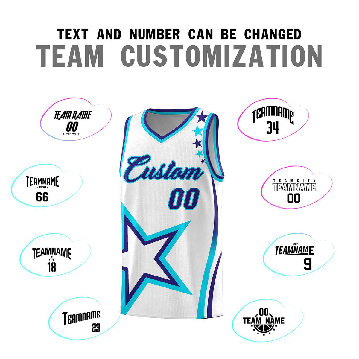 Custom White Shoulder Stars Graffiti Pattern Sets Basketball Jersey
