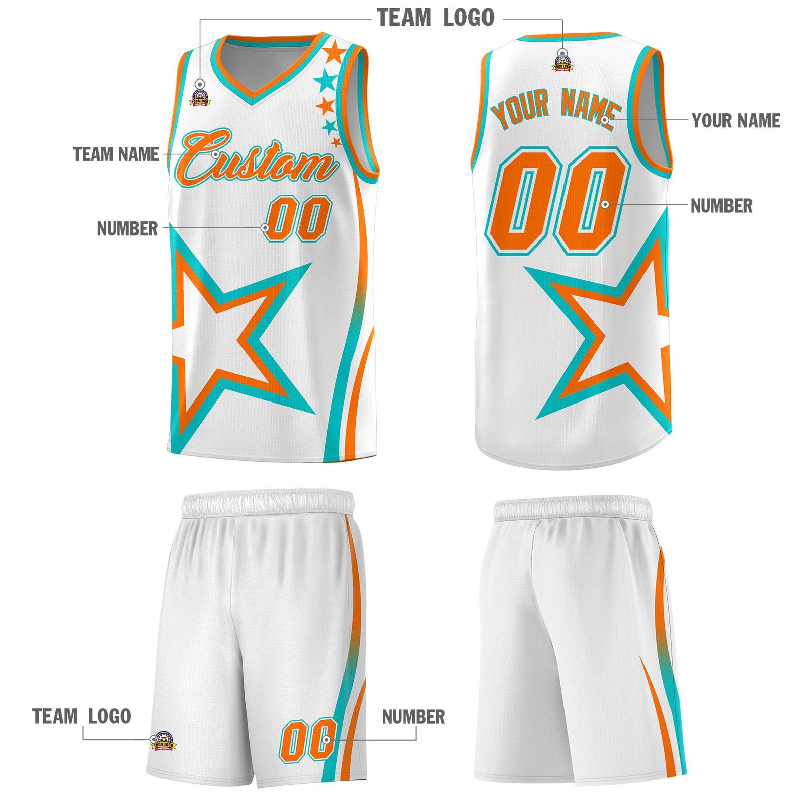 Custom White Shoulder Stars Graffiti Pattern Sets Basketball Jersey