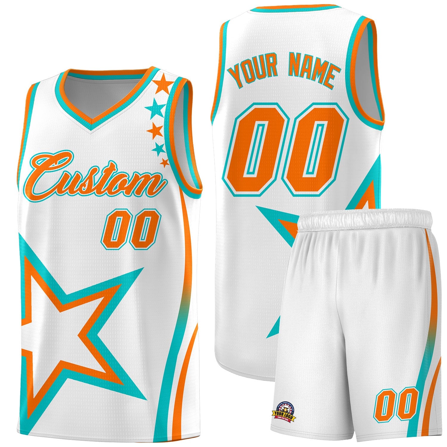 Custom White Shoulder Stars Graffiti Pattern Sets Basketball Jersey