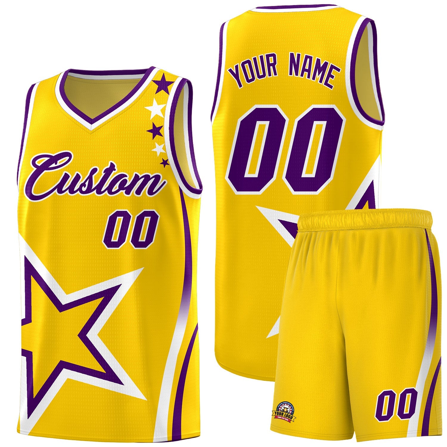 Custom Gold Shoulder Stars Graffiti Pattern Sets Basketball Jersey