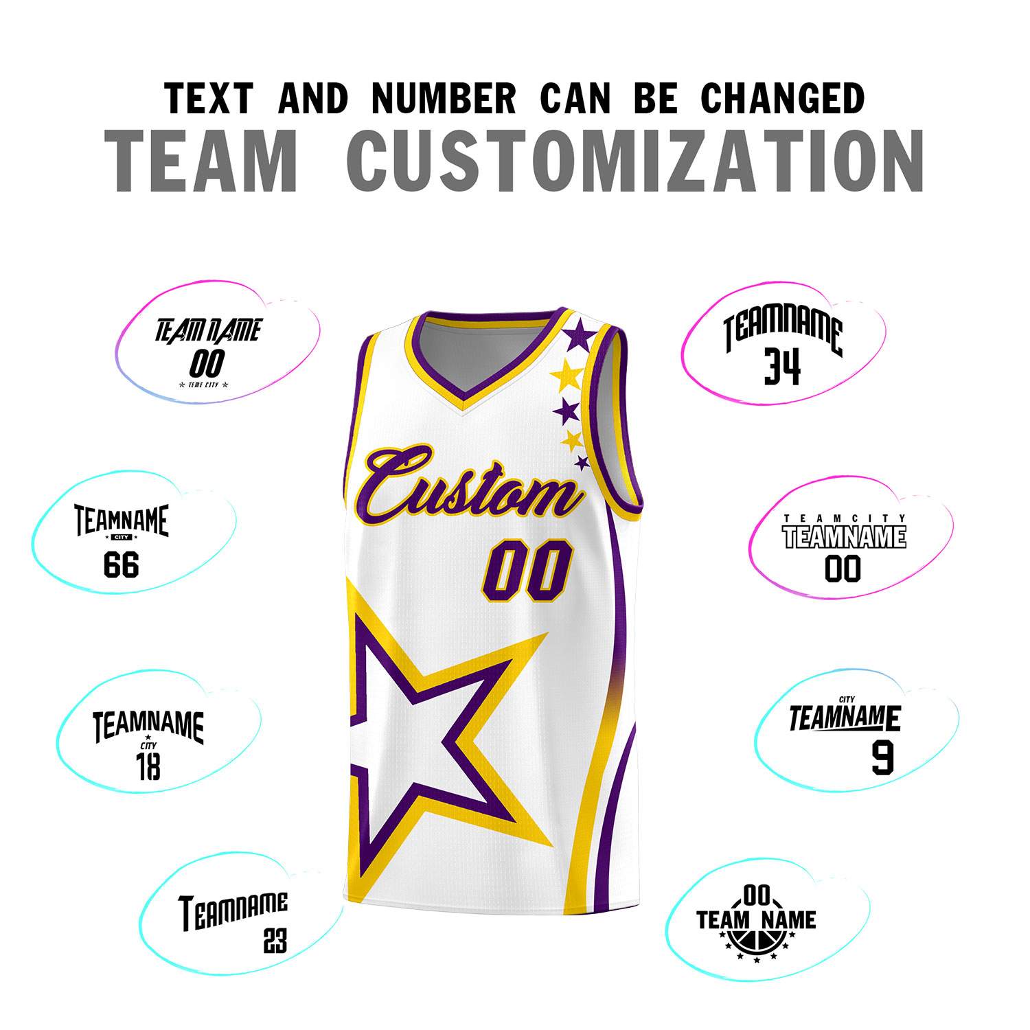 Custom White Shoulder Stars Graffiti Pattern Sets Basketball Jersey