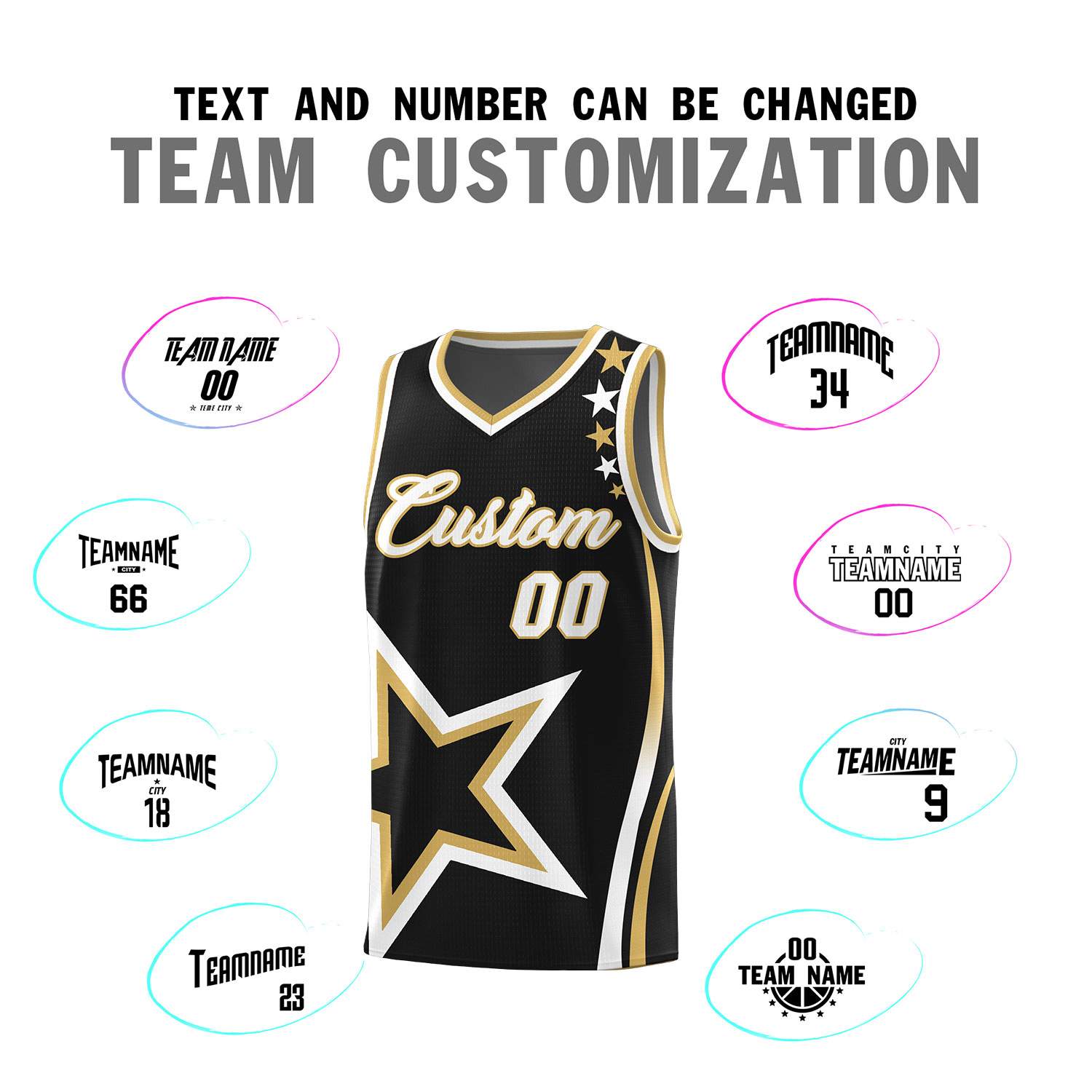 Custom Black Shoulder Stars Graffiti Pattern Sets Basketball Jersey
