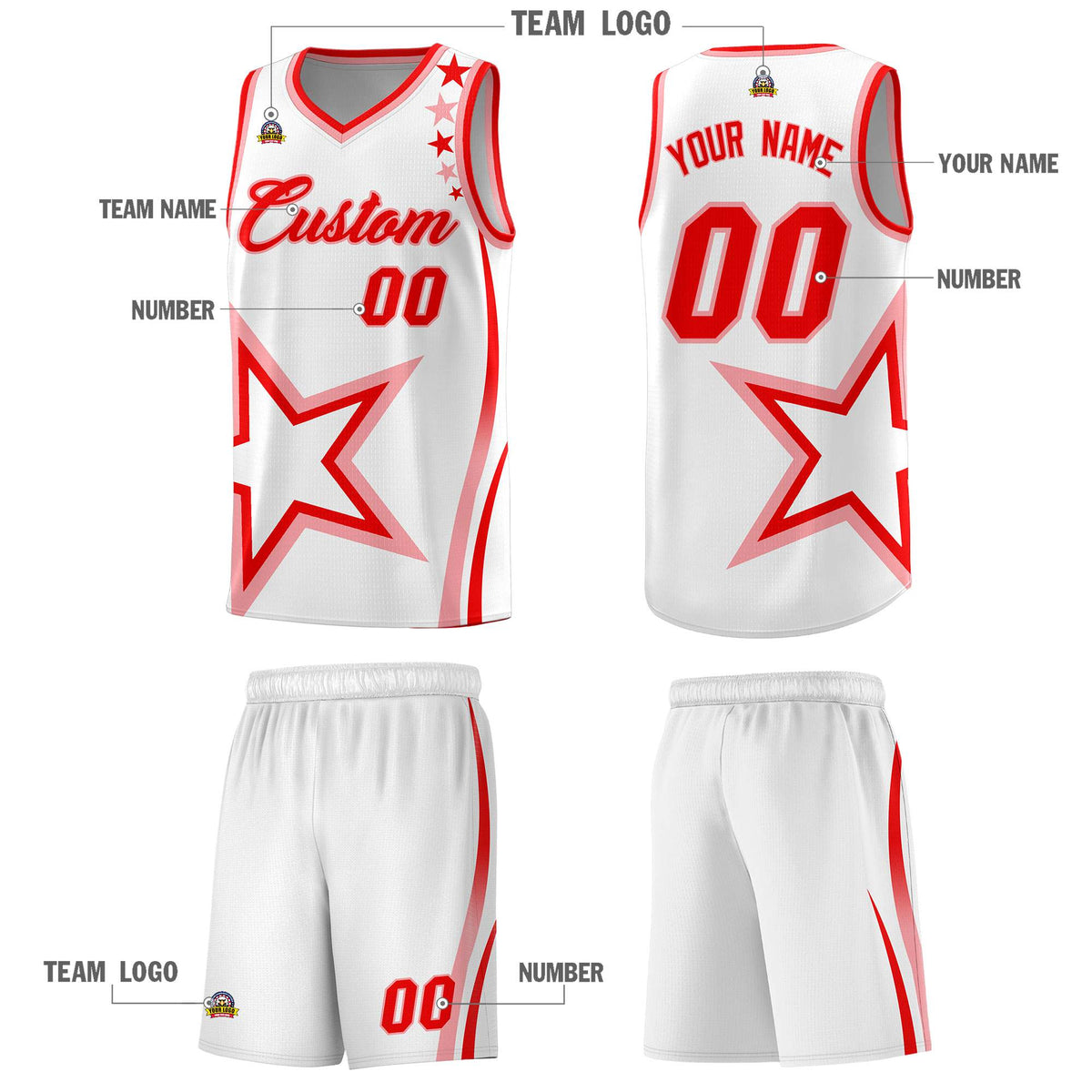 Custom White Shoulder Stars Graffiti Pattern Sets Basketball Jersey