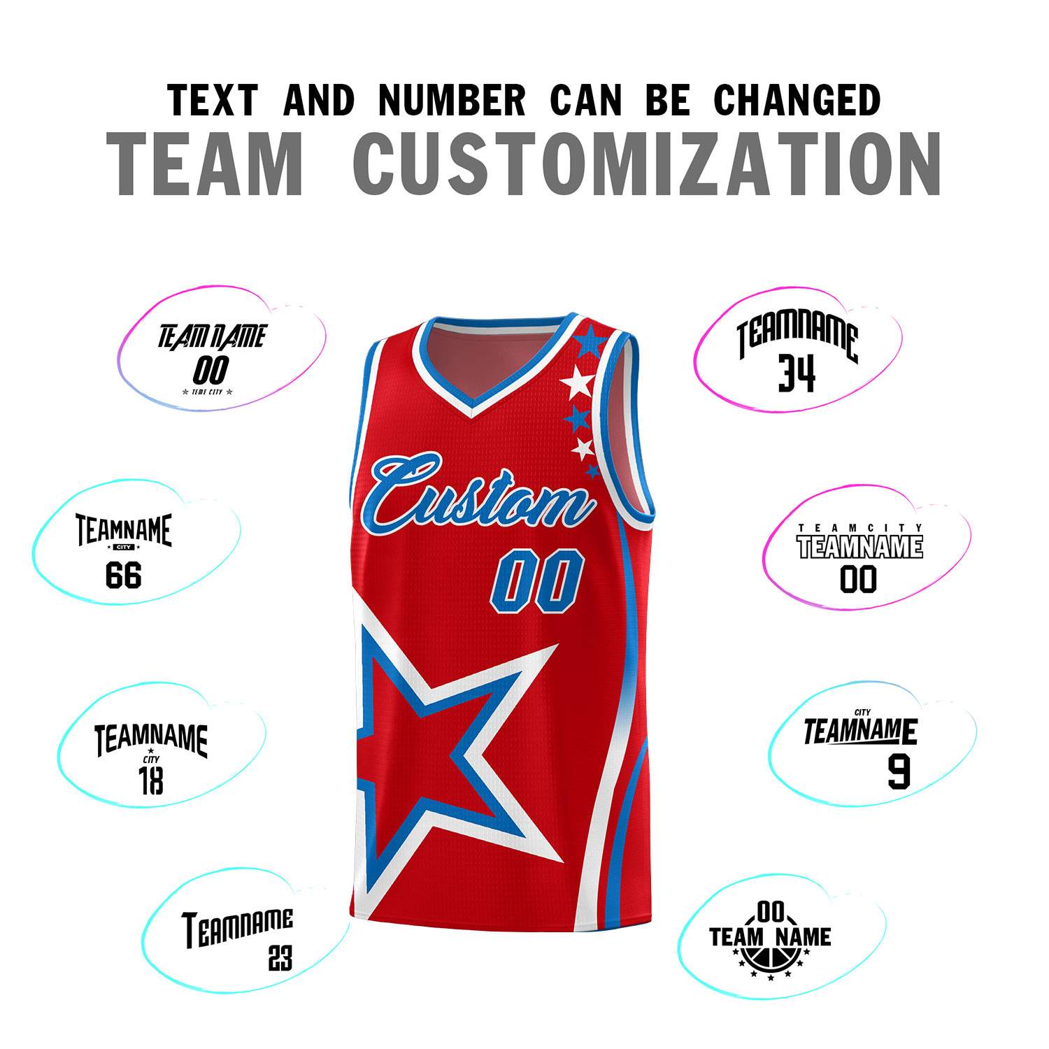 Custom Red Shoulder Stars Graffiti Pattern Sets Basketball Jersey