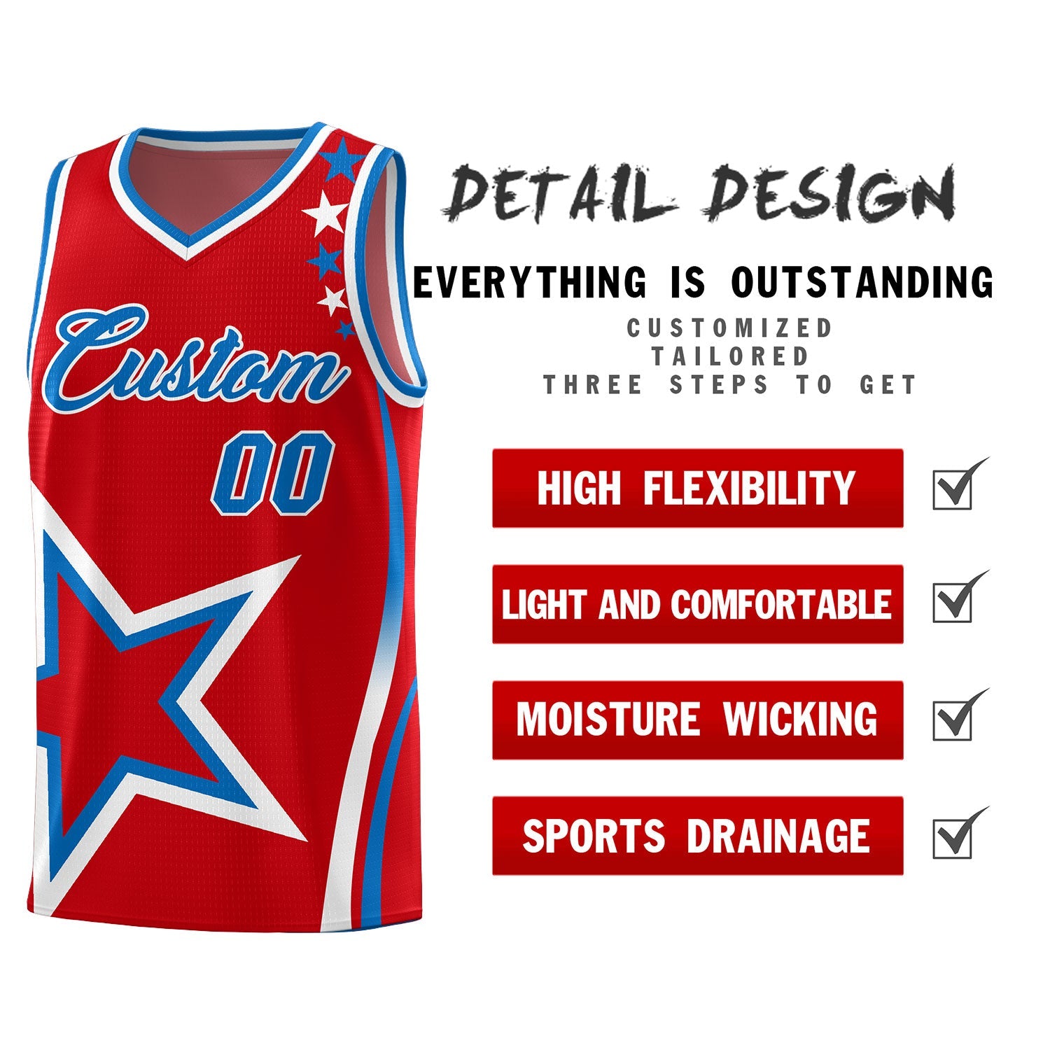 Custom Red Shoulder Stars Graffiti Pattern Sets Basketball Jersey