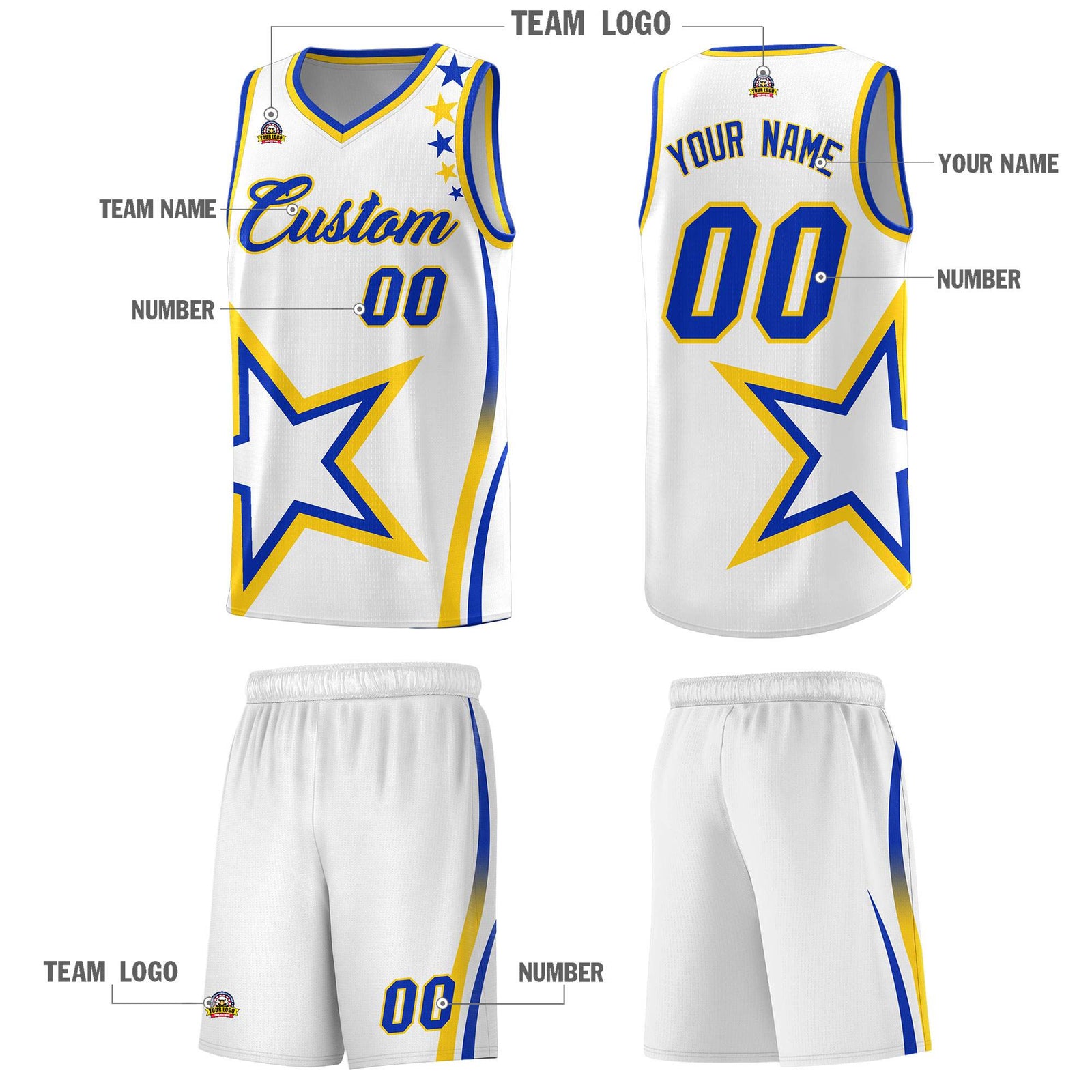 Custom White Shoulder Stars Graffiti Pattern Sets Basketball Jersey