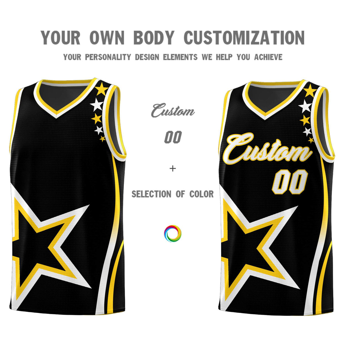 Custom Black Shoulder Stars Graffiti Pattern Sets Basketball Jersey