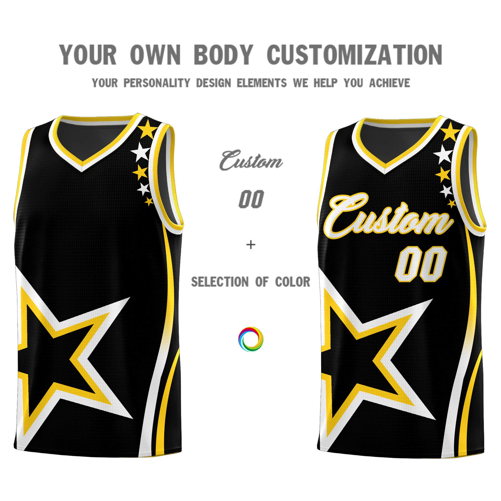 Custom Black Shoulder Stars Graffiti Pattern Sets Basketball Jersey