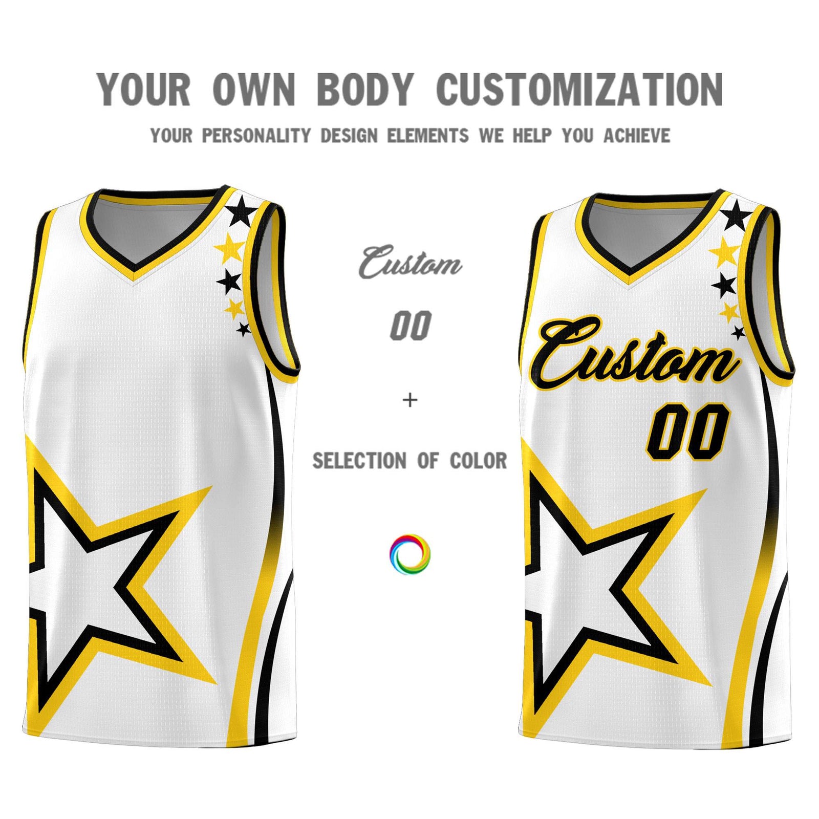 Custom White Shoulder Stars Graffiti Pattern Sets Basketball Jersey