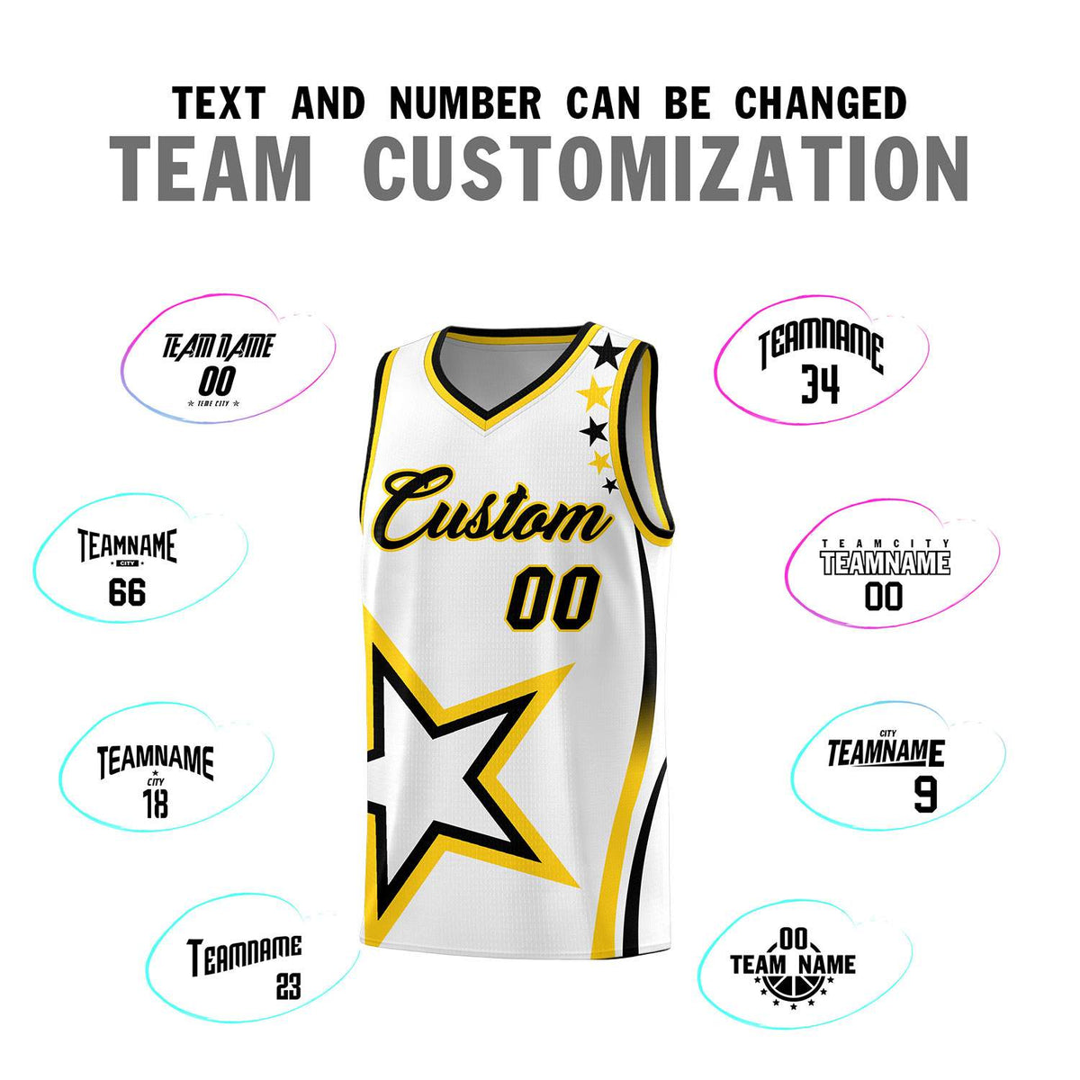 Custom White Shoulder Stars Graffiti Pattern Sets Basketball Jersey