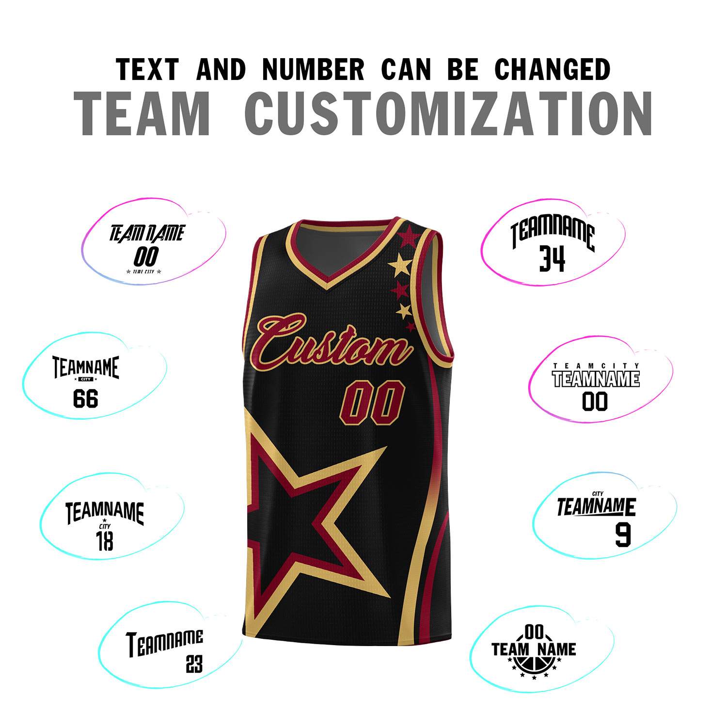 Custom Black Shoulder Stars Graffiti Pattern Sets Basketball Jersey