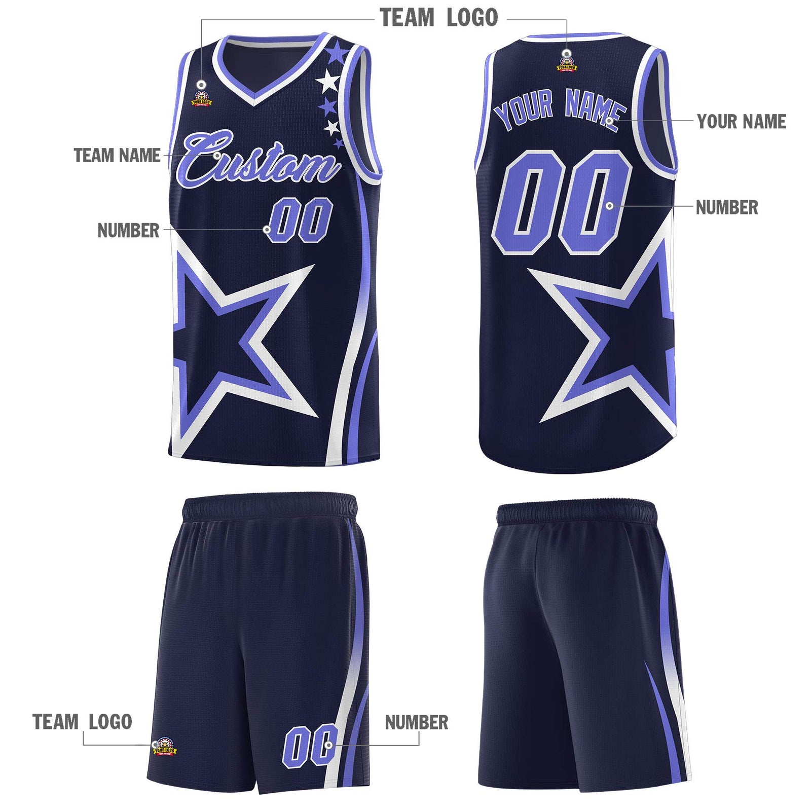 Custom Navy Shoulder Stars Graffiti Pattern Sets Basketball Jersey