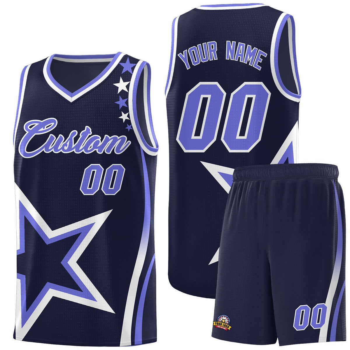 Custom Navy Shoulder Stars Graffiti Pattern Sets Basketball Jersey