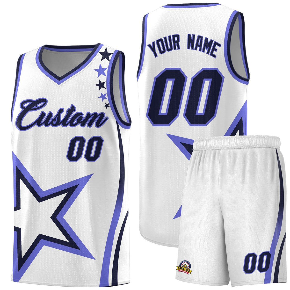 Custom White Shoulder Stars Graffiti Pattern Sets Basketball Jersey