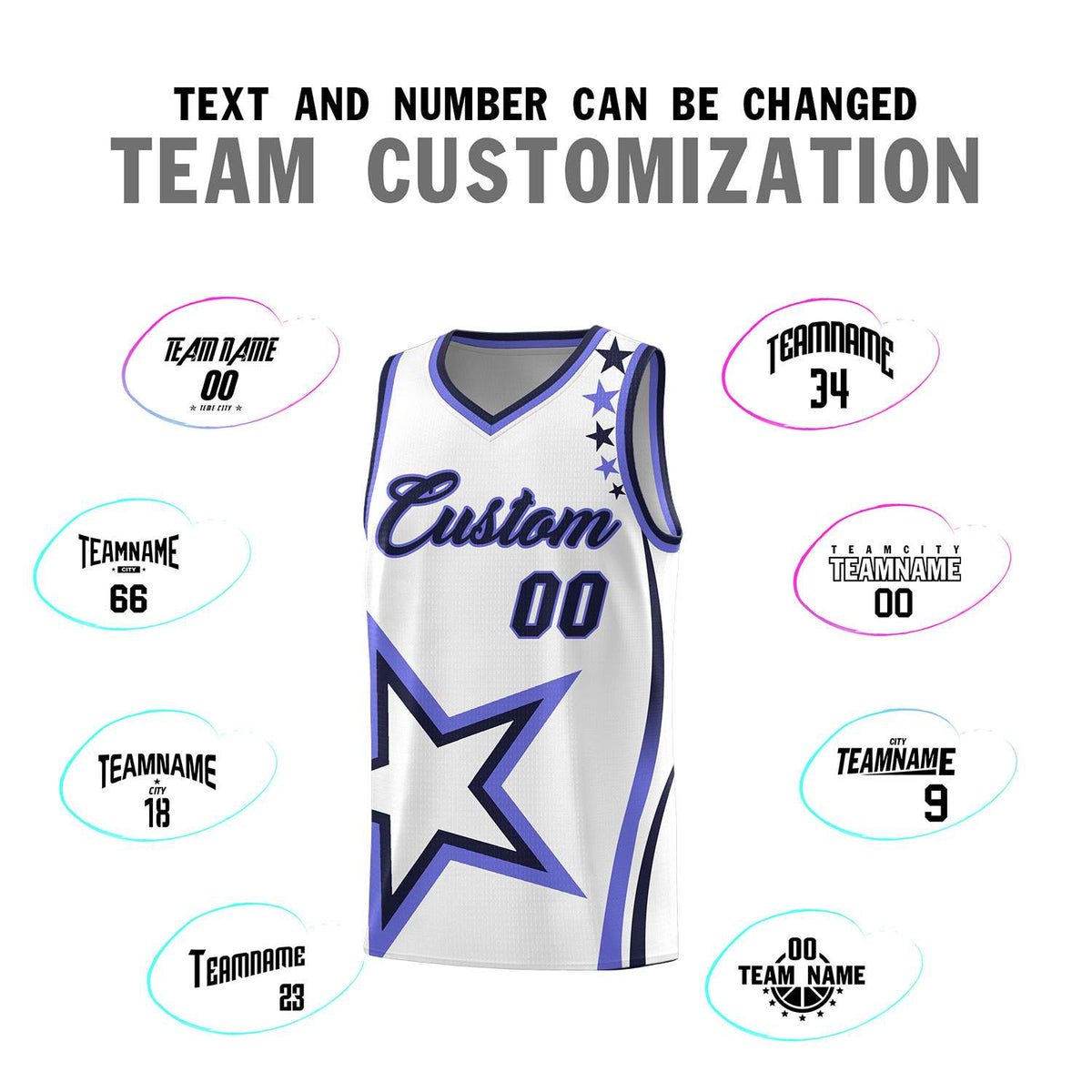 Custom White Shoulder Stars Graffiti Pattern Sets Basketball Jersey