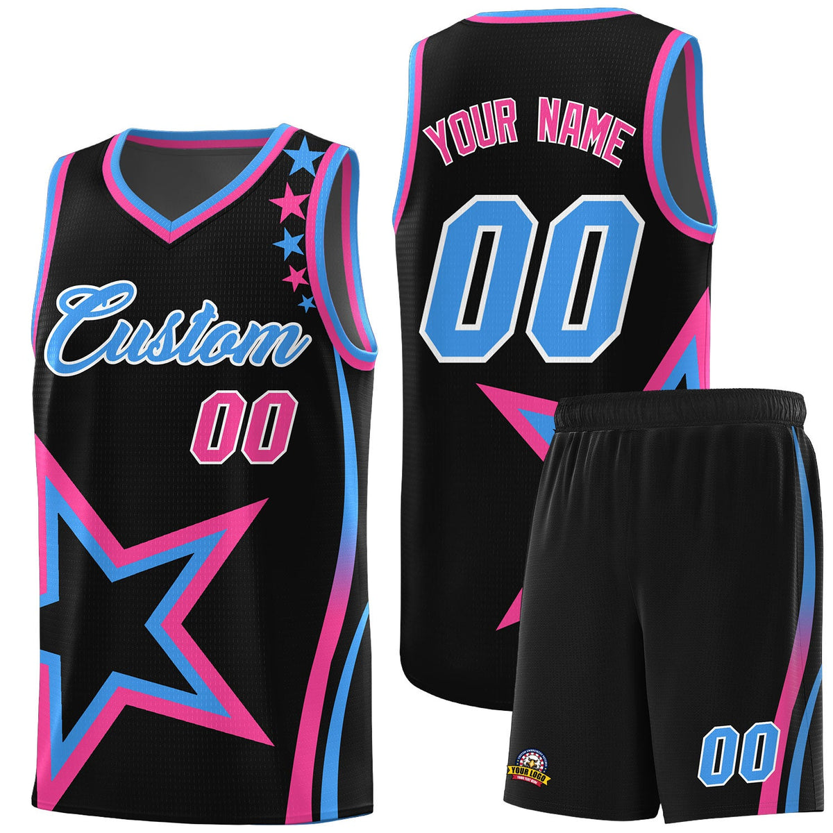 Custom Black Shoulder Stars Graffiti Pattern Sets Basketball Jersey