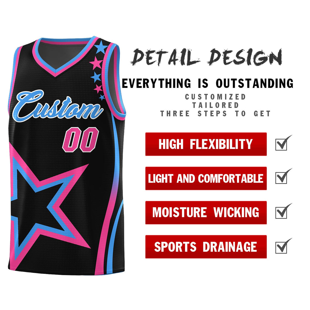 Custom Black Shoulder Stars Graffiti Pattern Sets Basketball Jersey