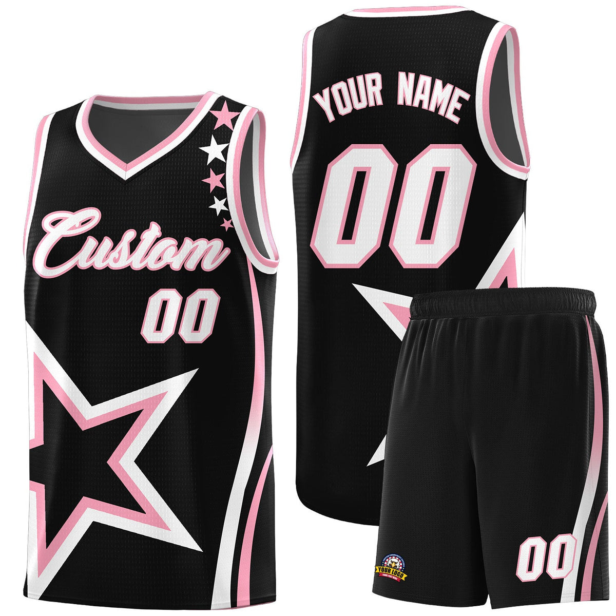Custom Black Shoulder Stars Graffiti Pattern Sets Basketball Jersey