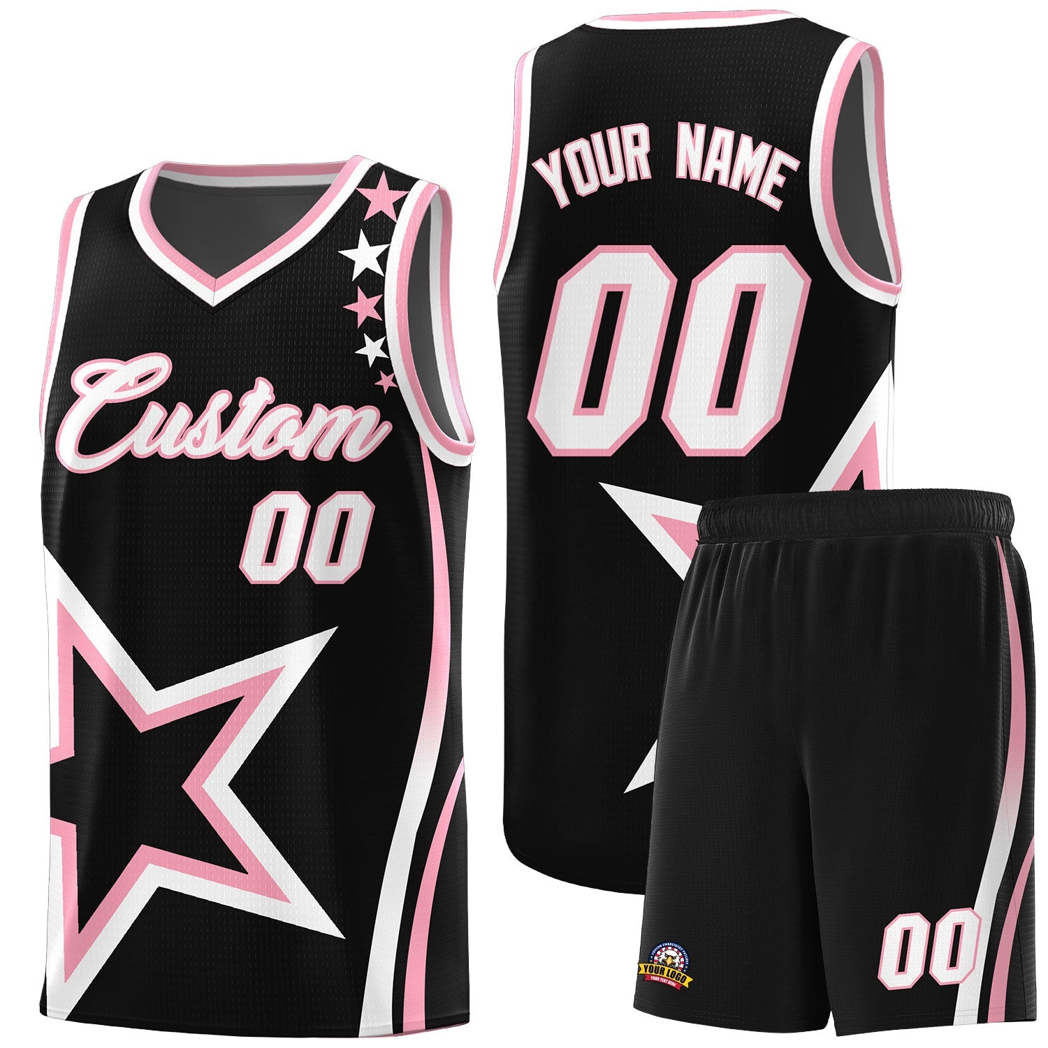 Custom Black Shoulder Stars Graffiti Pattern Sets Basketball Jersey