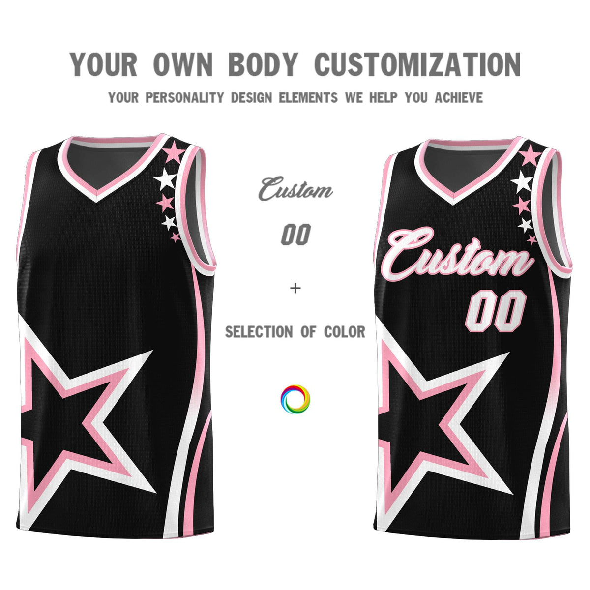 Custom Black Shoulder Stars Graffiti Pattern Sets Basketball Jersey