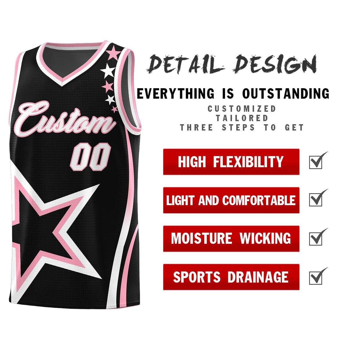 Custom Black Shoulder Stars Graffiti Pattern Sets Basketball Jersey